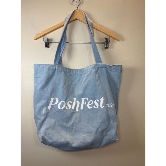 PoshFest Canvas Tote Bag Blue Women’s Casual Everyday Travel Work 2024 - Picture 1 of 2